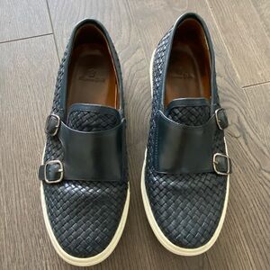 Braided leather slip on sneaker in Navy